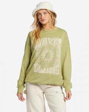 Palm Green Women's Billabong Ride In Oversized Crewneck Sweatshirt | 841235OJH