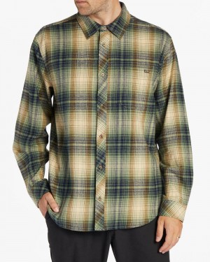 Sage Men's Billabong Coastline Flannel Long Sleeve Shirt | 207934HNC